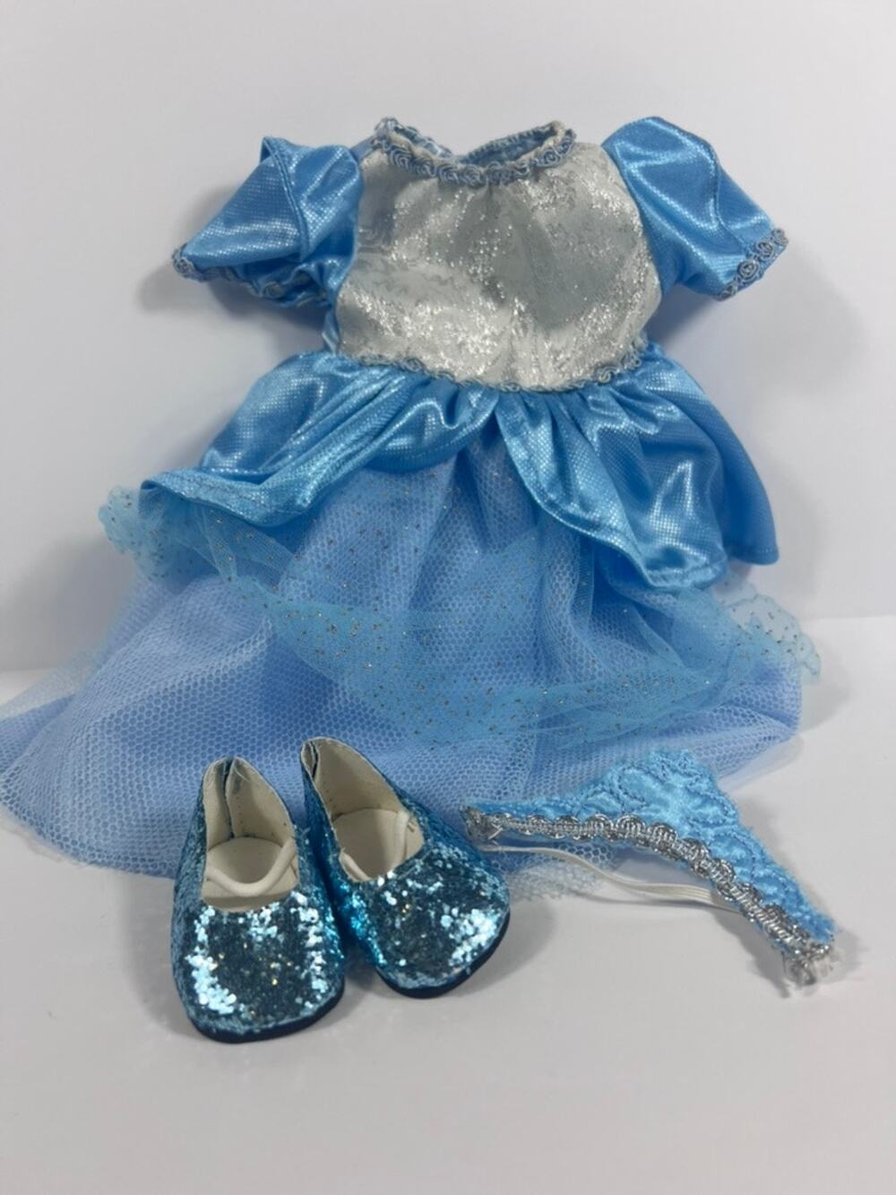 Disney Cinderella Inspired Doll Ballgown 18" Blue Silver Sparkly Princess Outfit